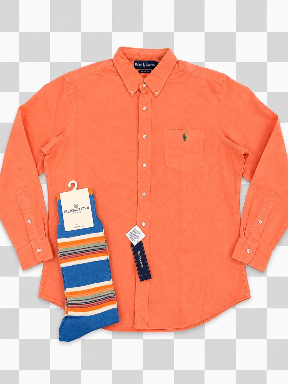 NWT Ralph Lauren Custom Fit Oxford Shirt Large + NEW Bugatchi Socks